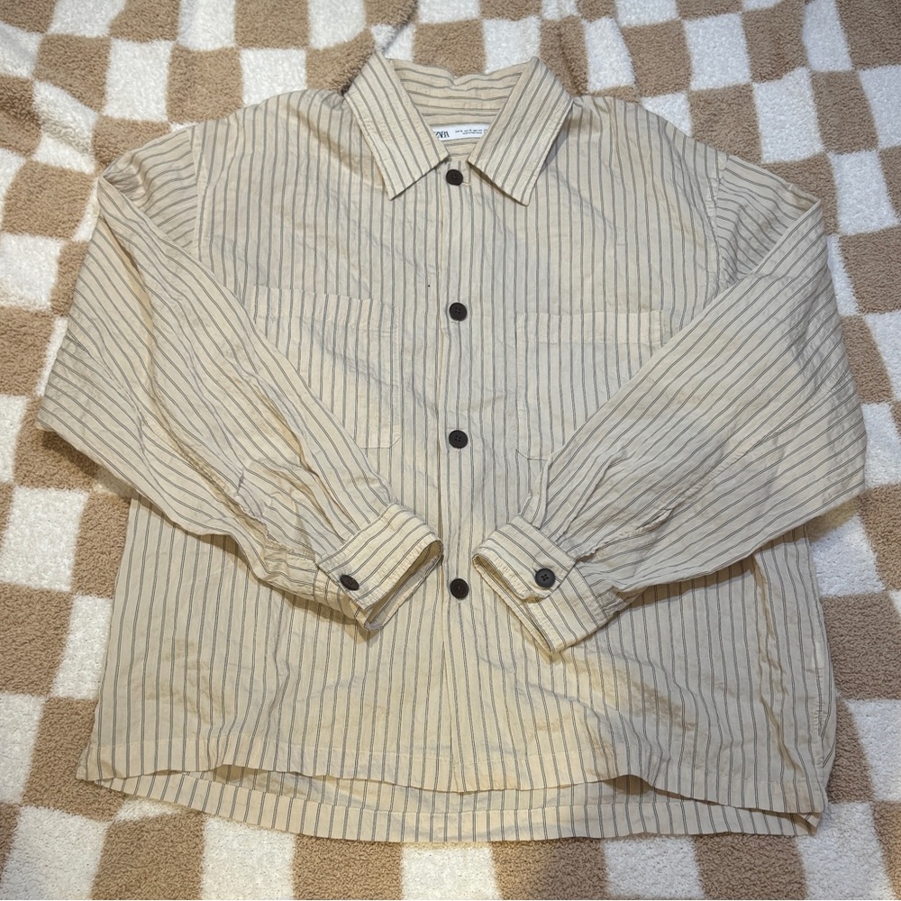 Zara Beige Striped Casual Shirt / Overshirt
